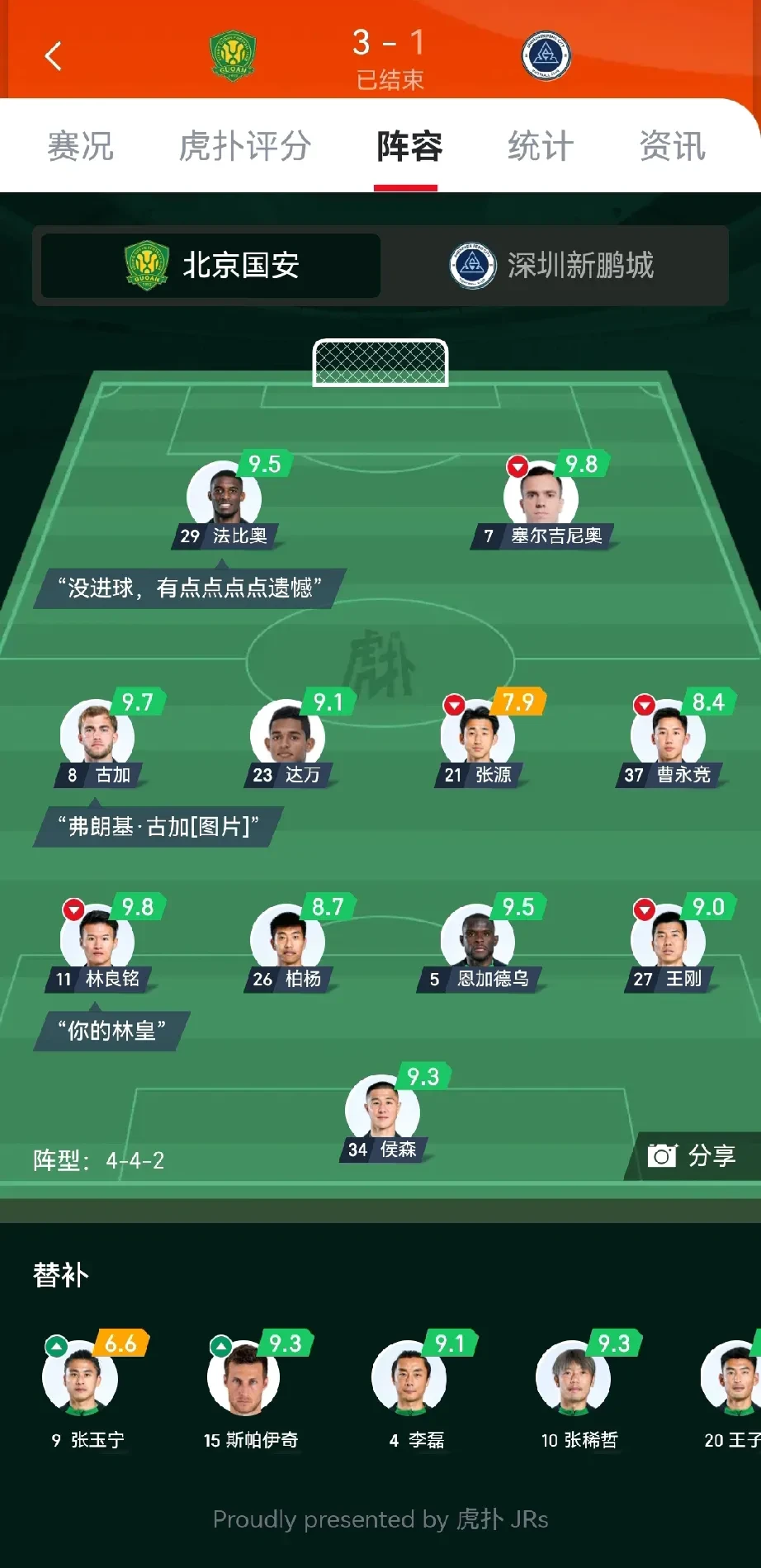 关于国安主场擒泰达，追平鲁能积分的信息